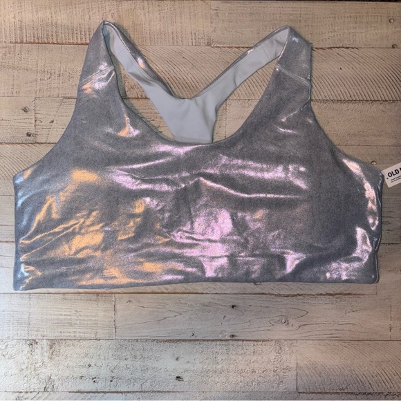 Old Navy Med-Support PowerSoft Racerback Sports Bra Blue Iced Mosaic Sz 4X NWT! - Picture 13 of 14